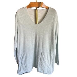 J. Jill PureJill Soft Cotton Light Blue Tunic-length V-Neck Sweater